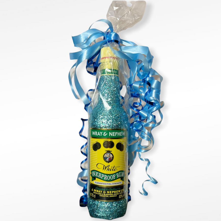 Wray and Nephew Rum  White Overproof Jamaica Rum Blue Glitter Gift Wrapped