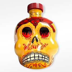 KAH Tequila Reposado in Hand Painted Yellow Ceramic Day of the Dead Skull Bottle
