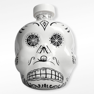 KAH Tequila Blanco in Hand Painted White Ceramic Day of the Dead Skull Bottle